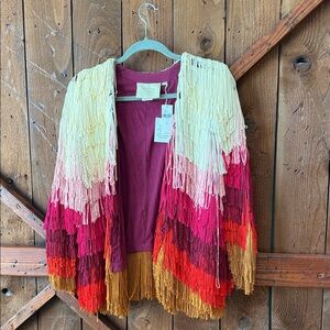 Anthropologie Multicolor Fringe Cardigan
